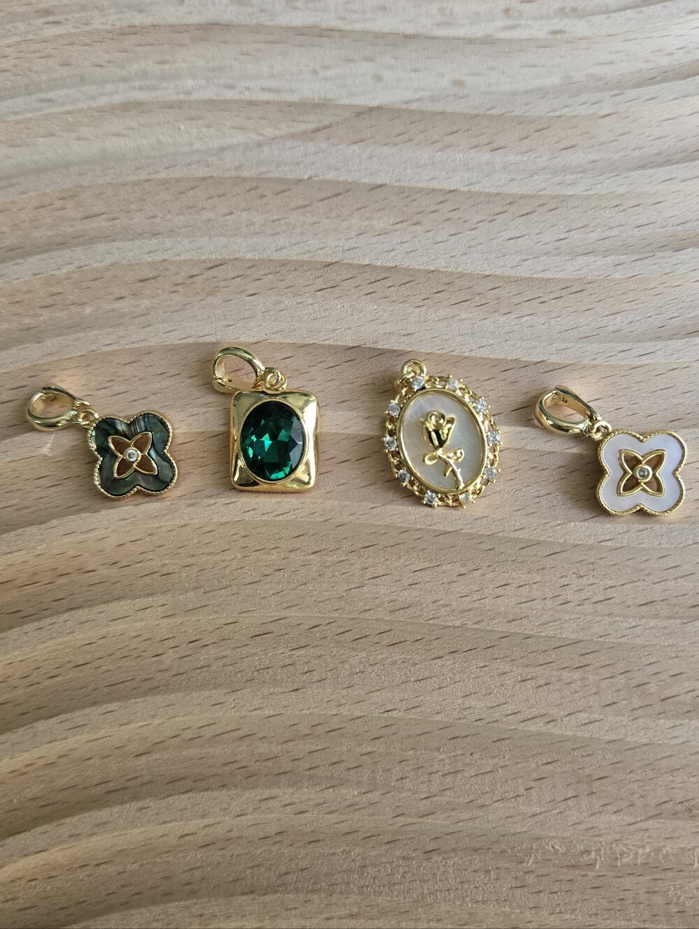 Gold-Tone Pendant Charms Set with Green and White Accents